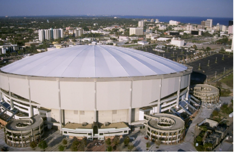 Aerial view of the 86-acre Historic Gas Plant site surrounding Tropicana Field in St. Petersburg